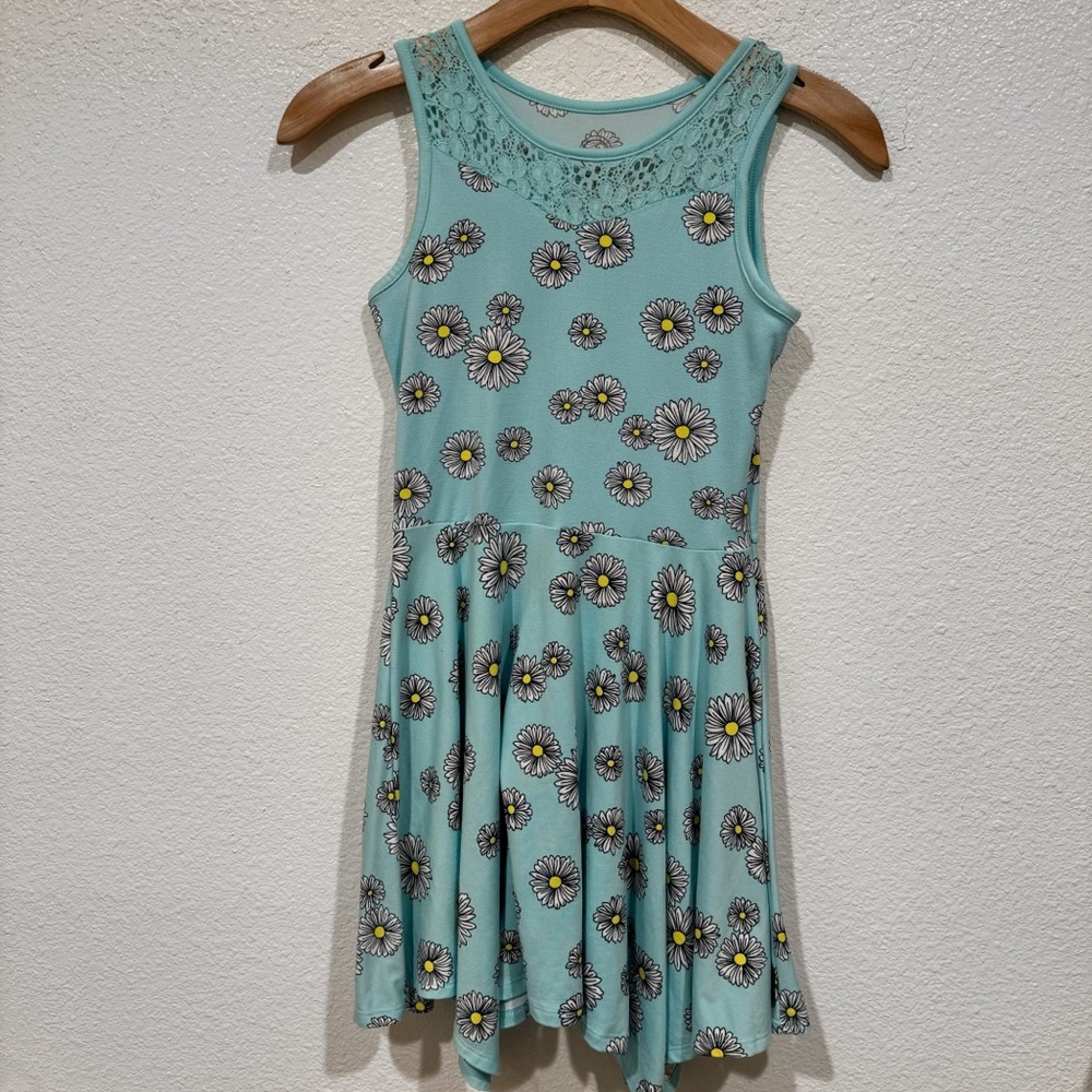 Kids Wonder Nation Girls Blue White Daisy Flower Print Sleeveless Dress M 7/8